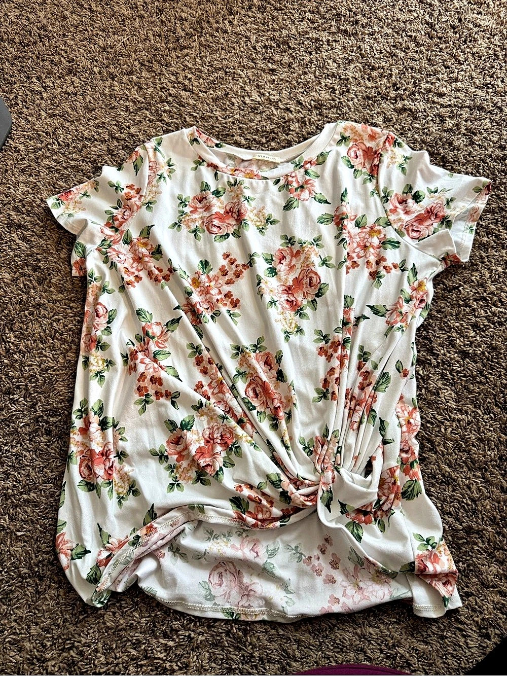 VIAMOR Floral Short Sleeve Top in White & Pink Size 2X-Large